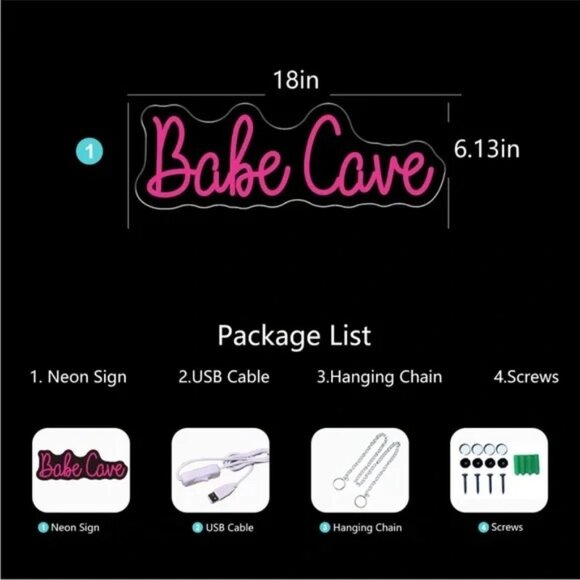 Babe Cave Neon Pink LED Trending Light Decor Bedroom Bathroom Cafe Photo Prop - Picture 4 of 5